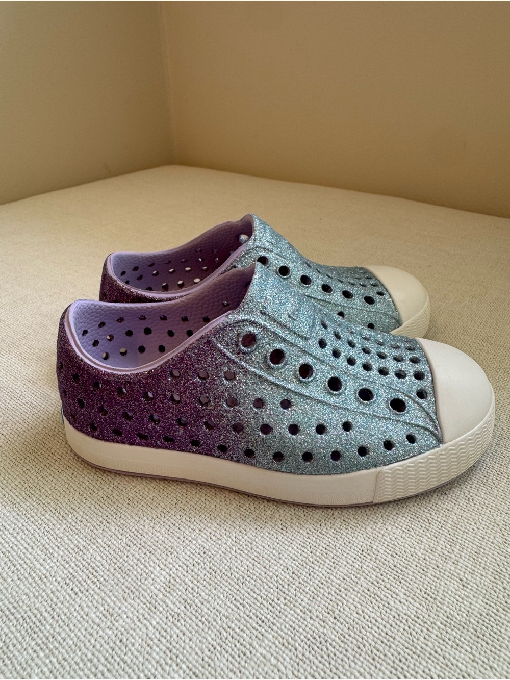 Native Shoes Kids Jefferson Bling Slip-On Sneakers in Purple and blue